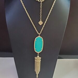 Kendra Scott Rayne Tassel Gold Plated Long Pendant Necklace with Aqua Stone